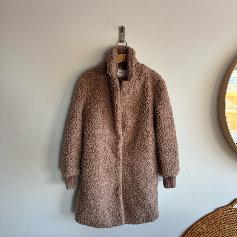 Cupcakes and cashmere Cozy Brown Teddy Coat with Striped Sweater - Picture 3 of 7